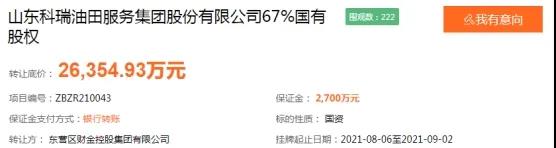 东营国资拟退出山东科瑞油服，2.64亿转让67%股权！