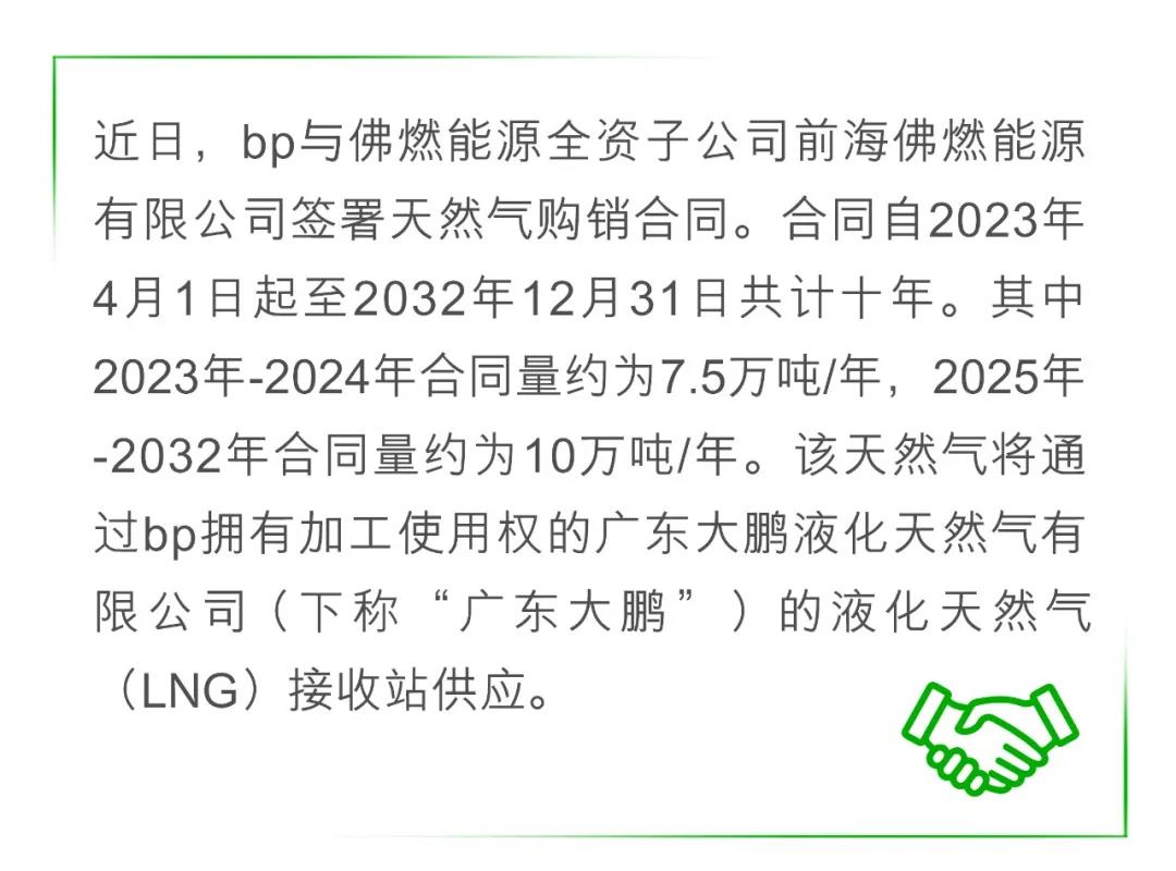 再签新订单！bp与佛燃能源签订天然气购销协议