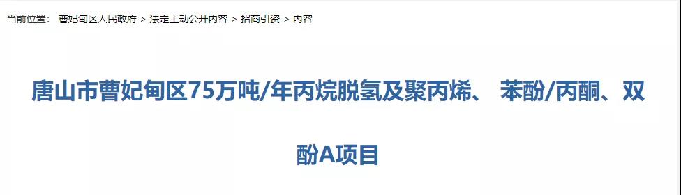 唐山曹妃甸项目最新进展：投资154.8亿元，拟建年产30万吨己二腈和75万吨丙烷脱氢等装置