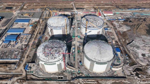 寰球工程公司新天唐山LNG项目穹顶混凝土浇筑全部完成